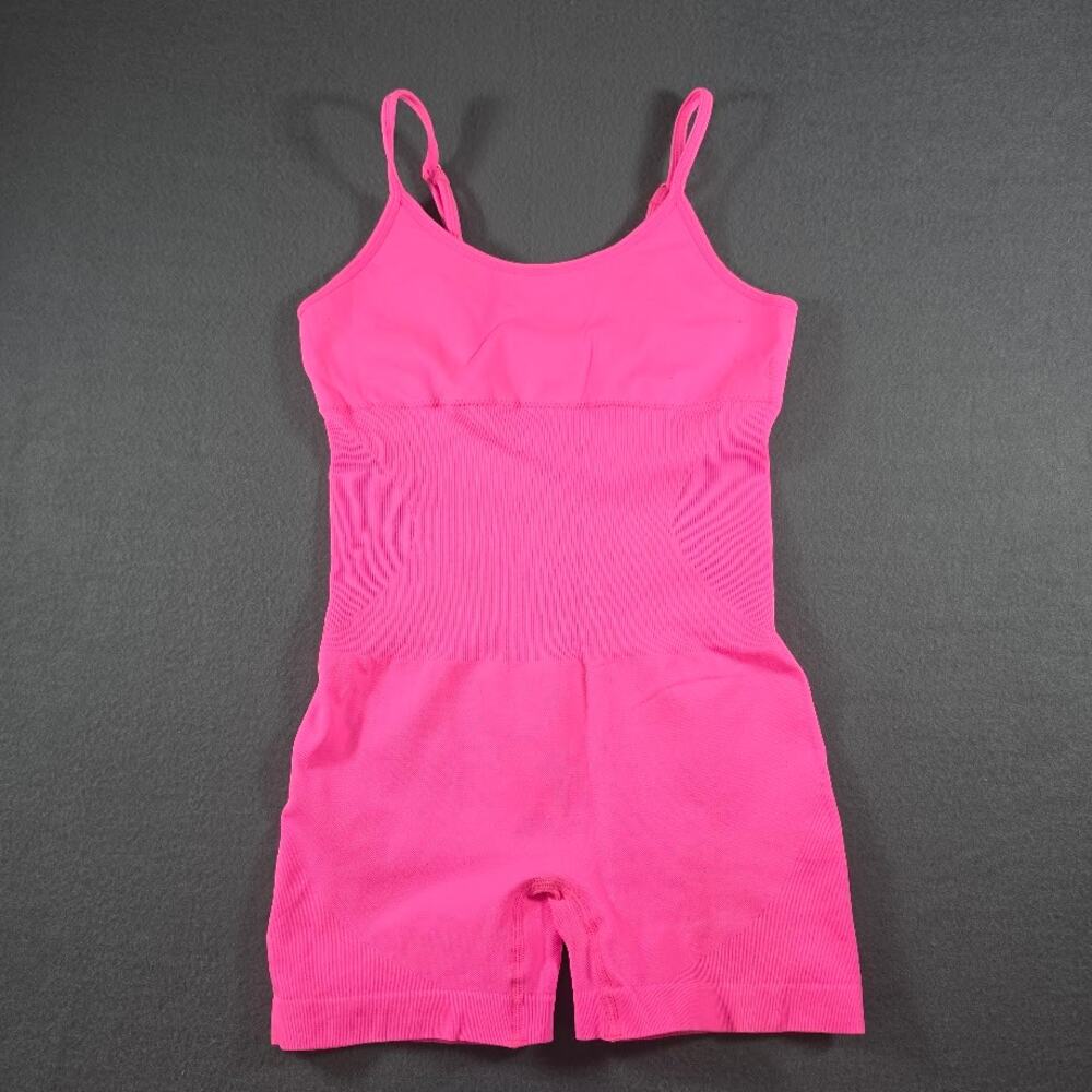 OQQ Womens Hot Pink Seamless Ribbed One Piece Romper Bodysuit Cami Shorts M